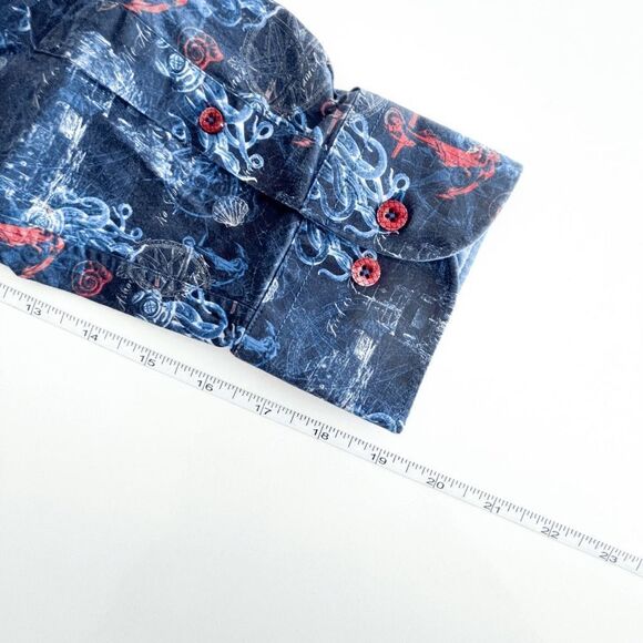 A Fish Named Fred Got Hooked Men's Button Down Shirt Anchor Squid Blue XL - Picture 6 of 9